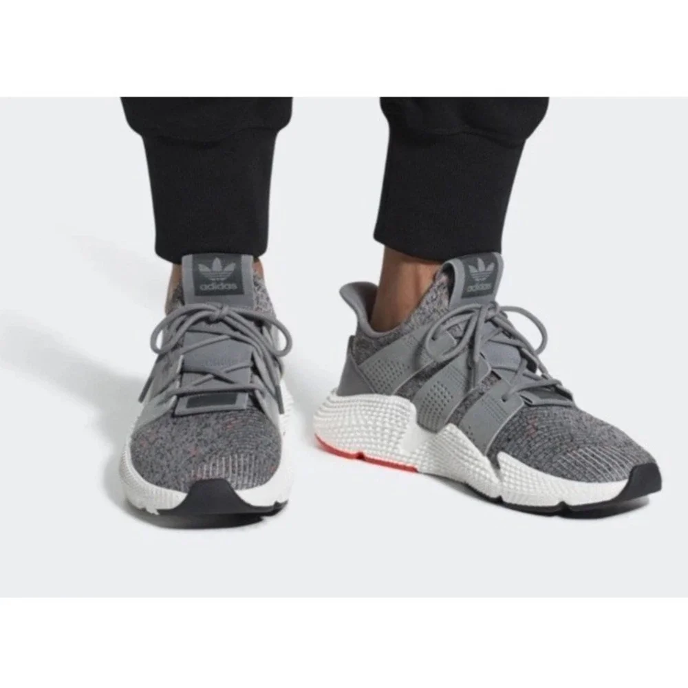 Adidas Prophere Shoes Mens 10.5 Gray Solar Red Primeknit CQ3023 Athletic Sneaker